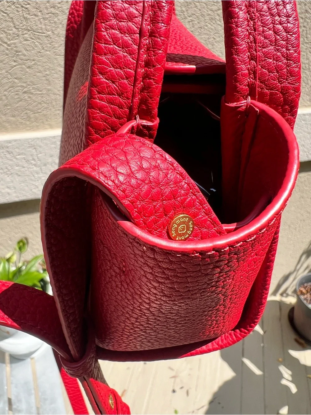 Songmont Mini Song Bag - Lucky Red Soft Leather Bucket Handbag